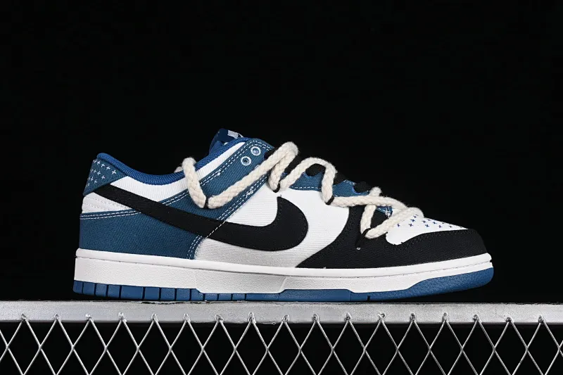 All categories Nk SB Dunk series Nk SB Dunk Low Low-top sneakers Nk Dunk Low Black and white blue High street style Protect the ocean Hemp rope deconstruction SB strap low-top casual sneakers DV0834-101